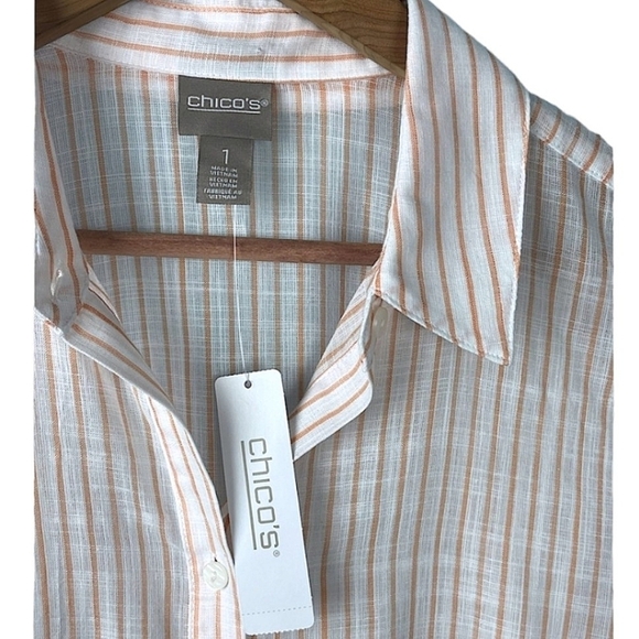 NWT Chico's Striped Cotton Button Front Shirt Size Medium Tiered Lightweight - Picture 6 of 8